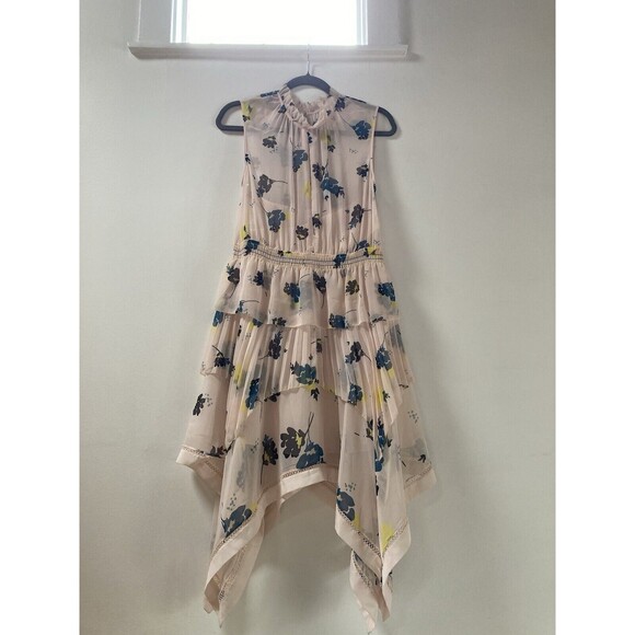 Self-Portrait Blush- Pink Asymmetric Graphic Floral Print Dress Size 6 NWOT - Picture 10 of 12